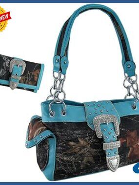 Faux Leather Bucket Bag Set with Rhinestone Buckle and Matching Wallet